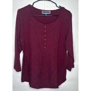 Karen Scott Women’s Half Button Long Sleeve Top Burgundy Size Medium